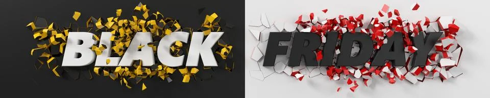 Black friday header with text and exploding background. 3d illustration. 스톡 일러스트