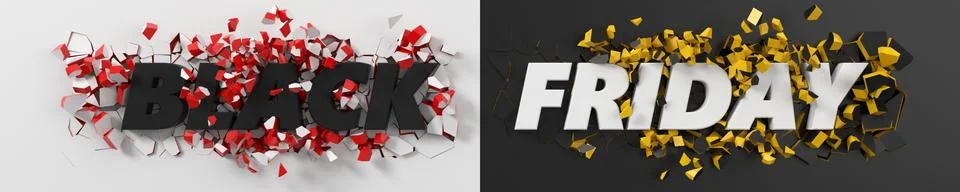 Black friday header with text and exploding background. 3d illustration. Stock Illustration