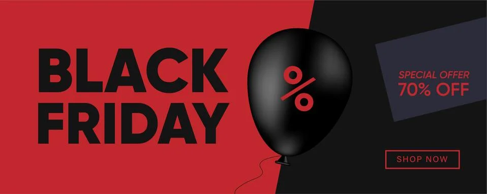 Black Friday horizontal vector banner with balloons Stock Illustration