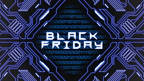 Black Friday with HUD elements and motherboard on monitor screen Stock Footage 250569951