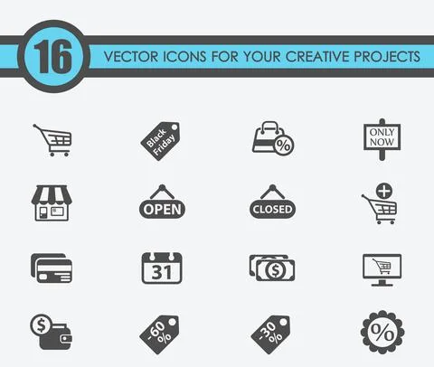 Black friday icon set Illustrazione stock
