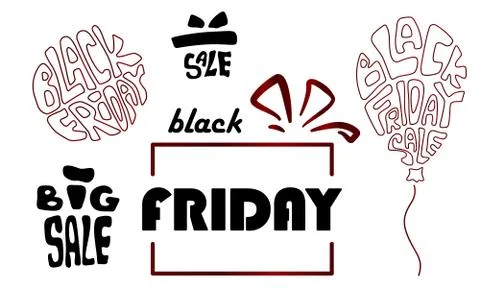 Black friday icon set on white isolated backdrop Stock Illustration