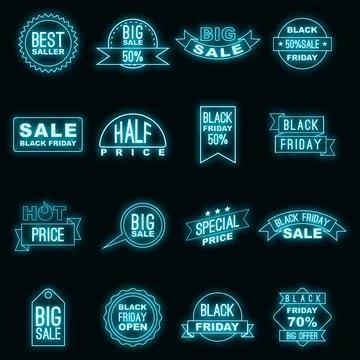Black Friday icons set vector neon Stock Illustration