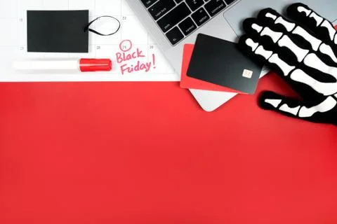 Black friday inspired flatlay Stock Photos