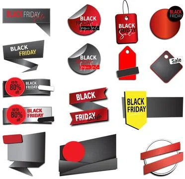 Black Friday Items set on white background. Use for promotion. Illustrazione stock