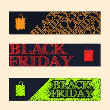 Black friday label set with scribbled elements Stock Illustration