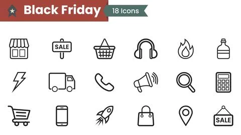 Black Friday line icon set. Black Friday Shopping store, sign board. Stock Illustration