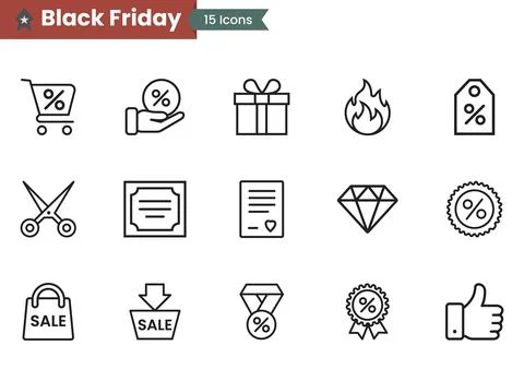 Black Friday line icon set. Hand holding percent sign. Black Friday discount. Stock Illustration