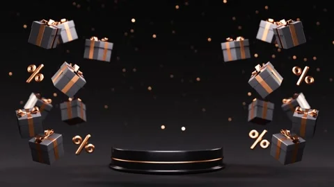 Black Friday looping video with a podium, gold and black gifts and percenta.. Video stock 319930943