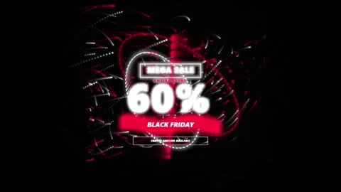 Black friday mega sale 60 percent discount badge on dark red particle motio.. Stock-Footage 342784586