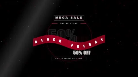 Black Friday mega sale motion graphic with red ribbon elements on dark back.. Stockbeeldmateriaal 343155158