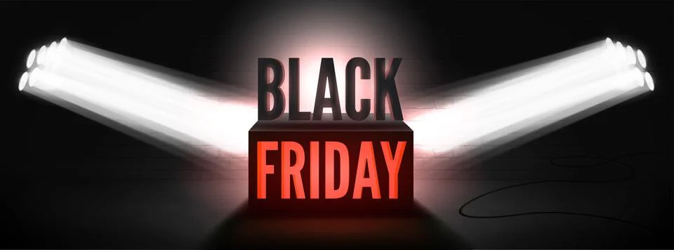 Black friday minimalistic wide vector poster template with Spotlight and glowing Stock Illustration