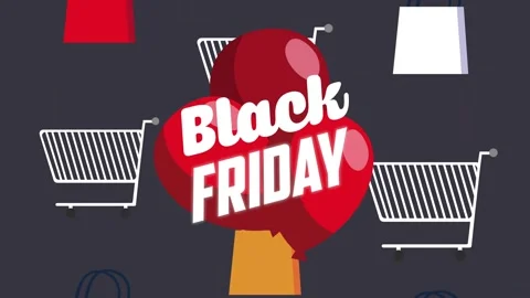 Black friday motion graphic with shopping carts and bags on a dark backgrou.. Видео 338420770
