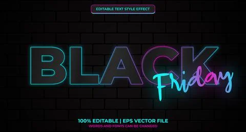 Black Friday Neon Editable Text Style Effect Stock Illustration