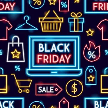Black Friday Neon Seamless Pattern Stock Illustration