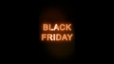 Black friday neon sign animation: glowing orange text for retail sales and .. Видео 344855859
