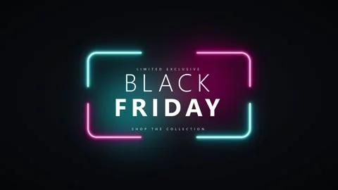 Black friday neon sign motion glowing cyberpunk sale promotion background Stockbeeldmateriaal 344855836