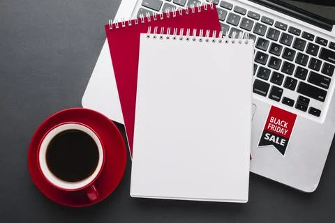 Black friday notebook mock up Stock Photos