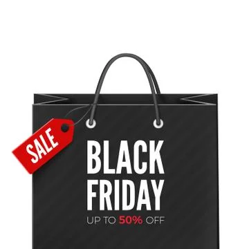 Black Friday Offer. Bag with red tag Sale and text with discount. Illustratio Stock Illustration