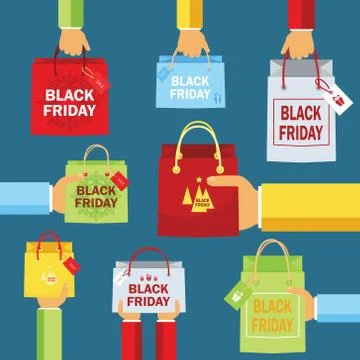 Black Friday, package in hands, purchase, sale, design, Eps10, vector illustr Stock Illustration