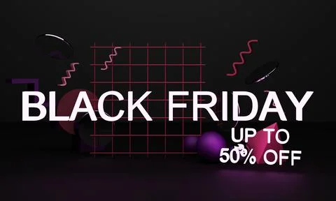Black Friday Poster or banner with geometric shape in pink and purple neon li Stock Illustration
