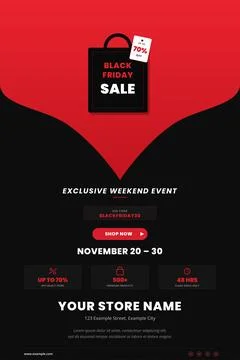 Black Friday Poster White Text Black Background Vector Stock Illustration