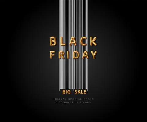 Black Friday. Present barcode. Lettertng wiht gold glossy mettalic color Illustrazione stock