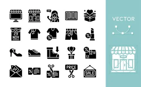 Black friday related solid vector icon set Illustrazione stock