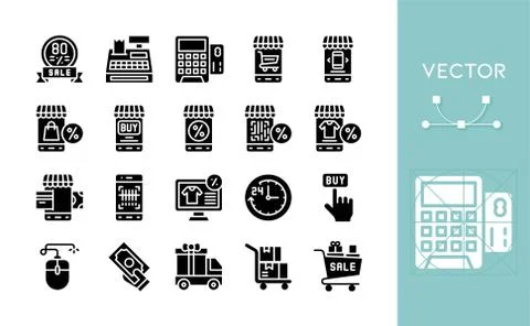 Black friday related solid vector icon set Stockillustratie