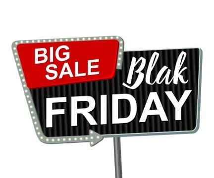 Black friday retro light frame retro billboard with arrow glowing bulbs. Stock Illustration