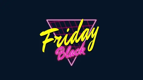 Black Friday with retro neon triangle and grid in dark galaxy Video stock 252028258