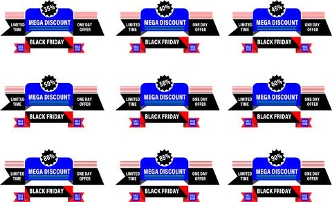 Black Friday ribbon tag vector set with mega discount sale offer Stock Illustration