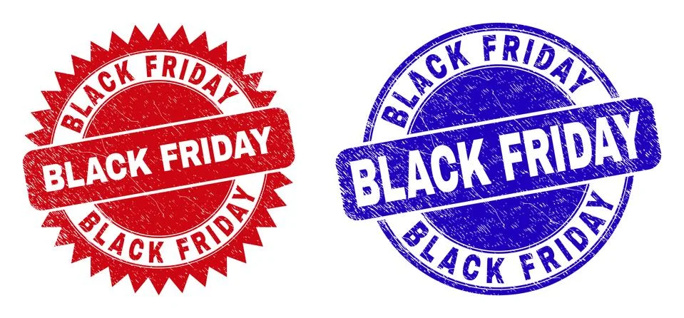 BLACK FRIDAY Rounded and Rosette Seals with Grunged Texture Stock Illustration