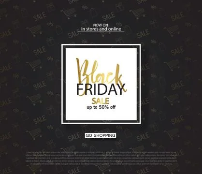 Black friday sale background with frame and gold inscription. Modern design Stock Illustration