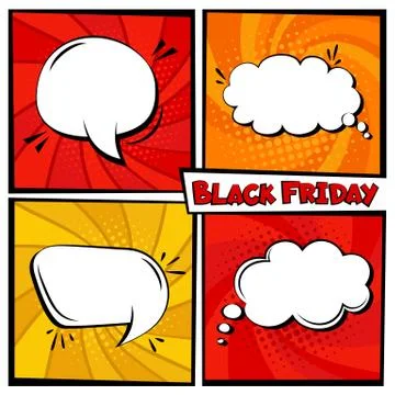 Black Friday sale Comic Speech bubble template set Stock Illustration