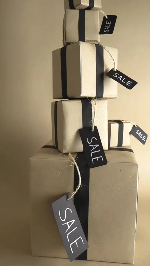 Black Friday sale gift boxes tower presentation Stock Footage 341327436