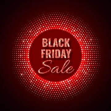 Black Friday Sale technology background in neon style with neon glowing circl Stock Illustration