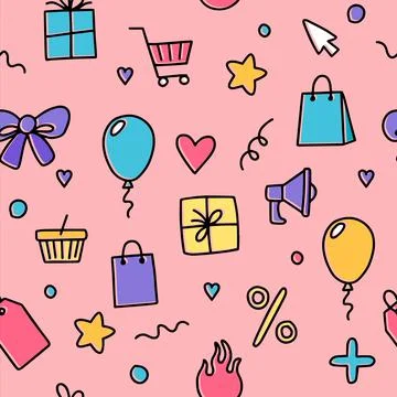 Black friday seamless pattern with doodle illustration Stock Illustration