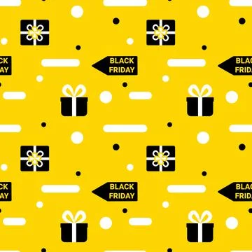 Black Friday seamless pattern. Endless background on yellow backdrop. For web Stock Illustration