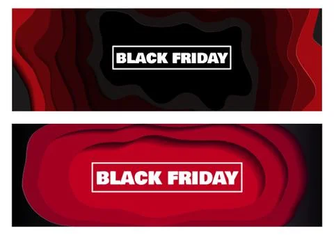 Black Friday set of banners for shops and social media in paper cut style. So Stock Illustration