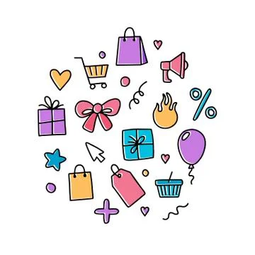 Black friday set of elements, doodle vector illustration Иллюстрация