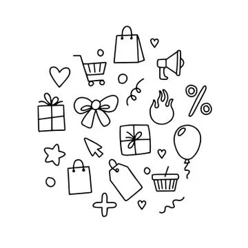 Black friday set of elements, doodle vector illustration 스톡 일러스트