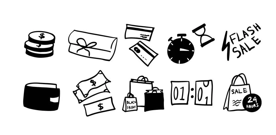 Black Friday Set Illustration | Vector for Shopping and Sales Designs Stock Illustration