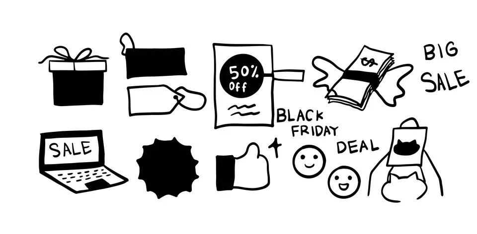 Black Friday Set Illustration | Vector for Shopping and Sales Designs Иллюстрация