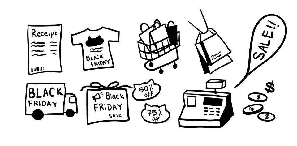 Black Friday Set Illustration | Vector for Shopping and Sales Designs Stock-Illustration