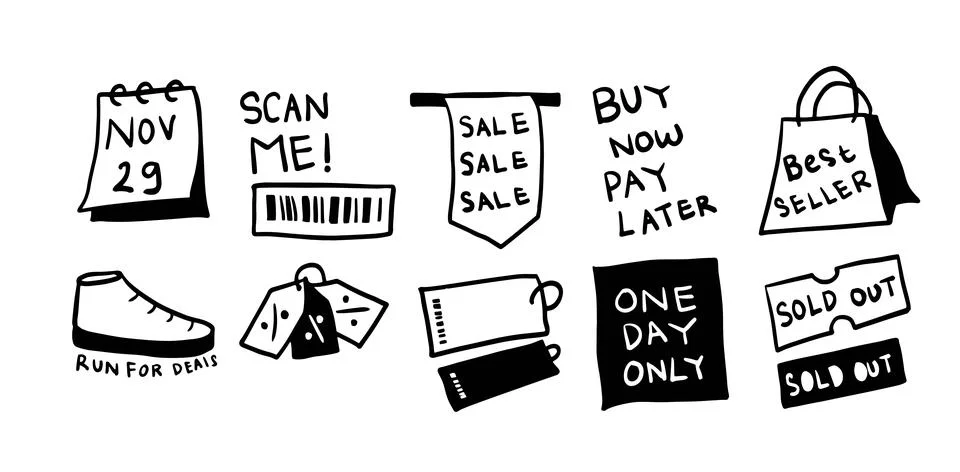 Black Friday Set Illustration | Vector for Shopping and Sales Designs Stock Illustration