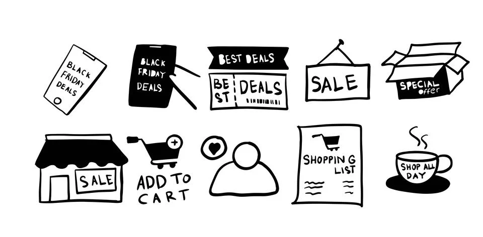 Black Friday Set Illustration | Vector for Shopping and Sales Designs Stock-Illustration