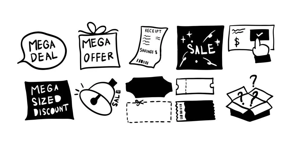 Black Friday Set Illustration | Vector for Shopping and Sales Designs Иллюстрация