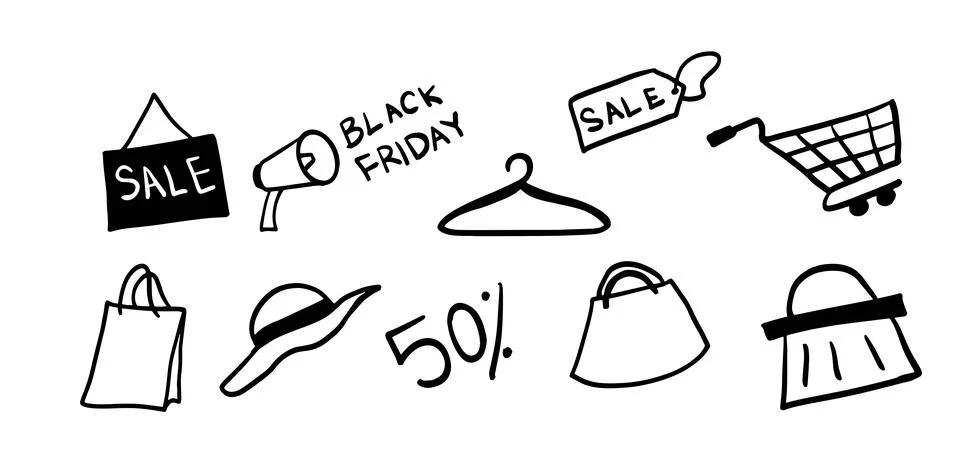 Black Friday Set Illustration | Vector for Shopping and Sales Designs Stock Illustration