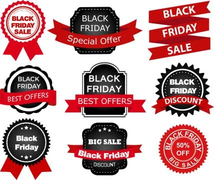 Black Friday set of labels sticker badges design elements Stock Illustration